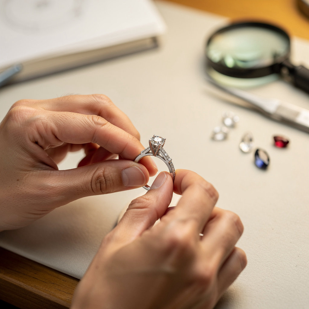 David & Sons Fine Jewelers custom design process for engagement rings in San Diego, showing sketches and materials